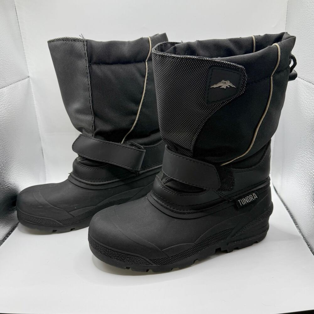 Tundra Quebec Kids Size 3 Snow Boots Black Silver Insulated Winter Youth
